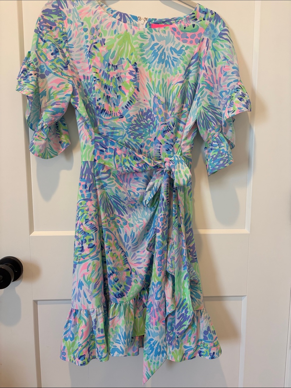 Lilly Pulitzer Pastel Floral Tie-Waist Mini Dress in Blue, Green & Pink